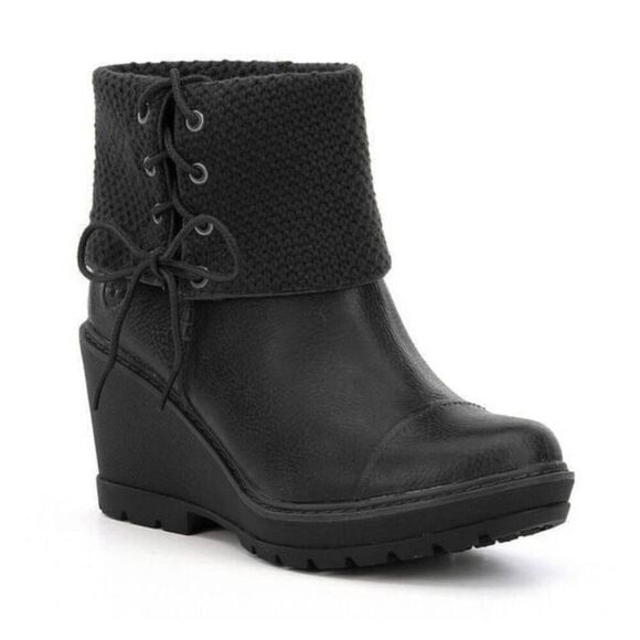 TIMBERLAND Kelli's Black Leather Fold Down Wedge Boot Size 8.5 - Picture 1 of 9